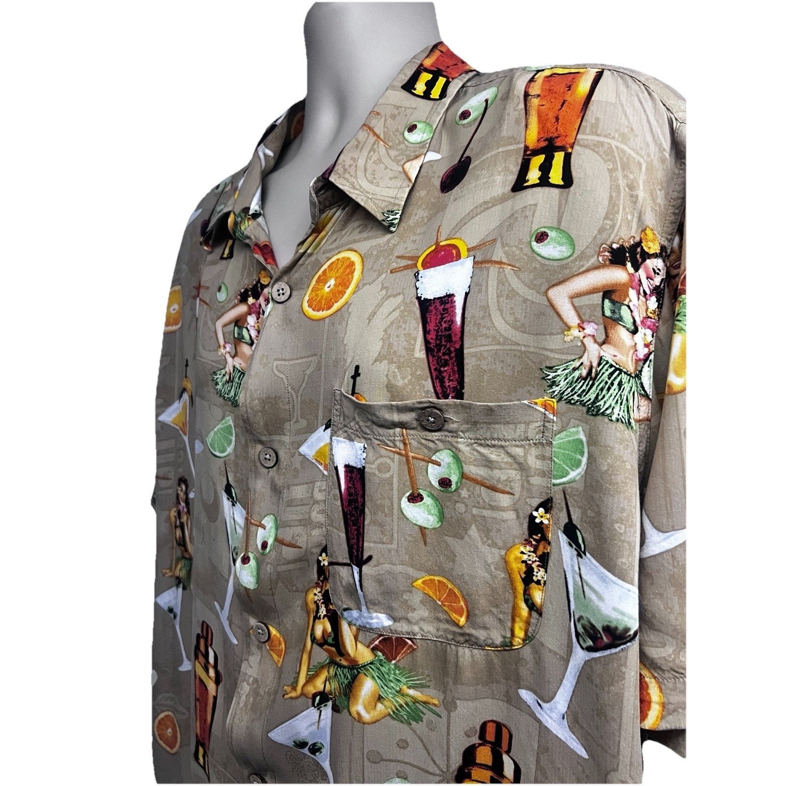 Vintage Vintage Hawaiian Tiki Cocktails Button Up Shirt 2XL Pocket Size US XXL / EU 58 / 5 - 6 Thumbnail