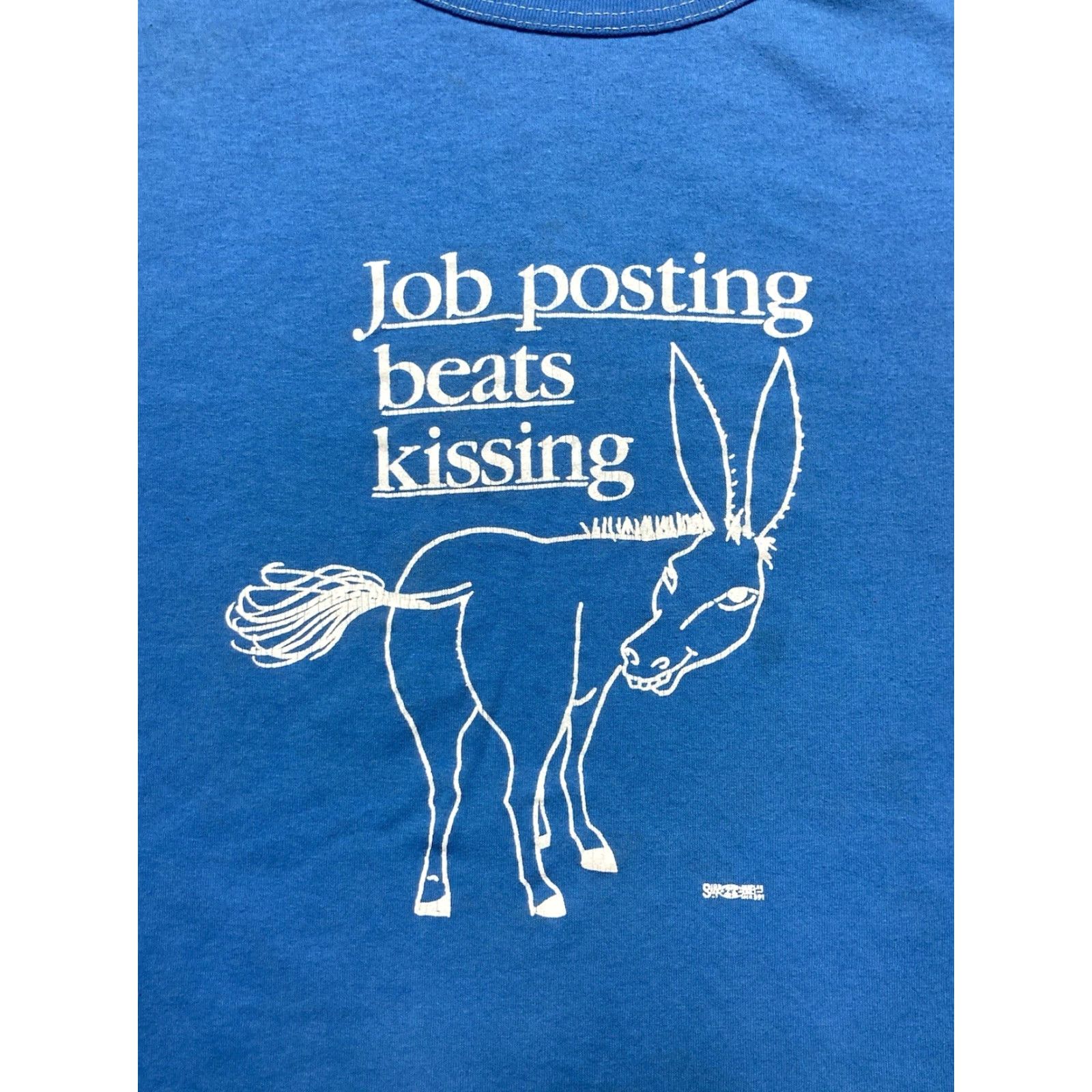 Vintage VINTAGE 80s Unbranded T-Shirt Men XL Blue 80s graphic job posting beats kissing ass donkey Union strike Shirts Mens Size US XL / EU 56 / 4 - 2 Thumbnail