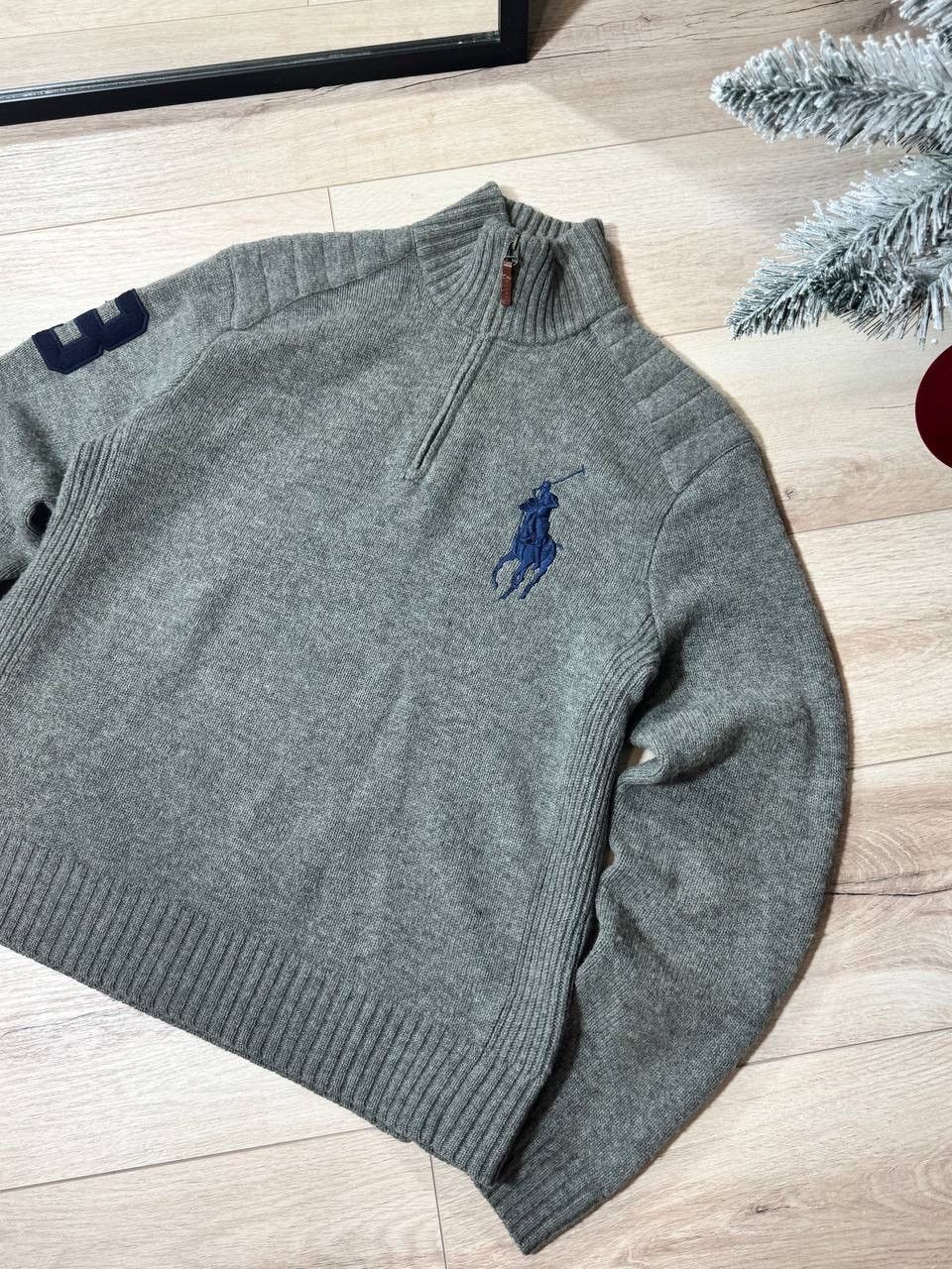 Polo Ralph Lauren Polo Ralph Lauren Mens Grey Big Pony Lambswool Blend 1/3 ZIP Size US L / EU 52-54 / 3 - 3 Thumbnail