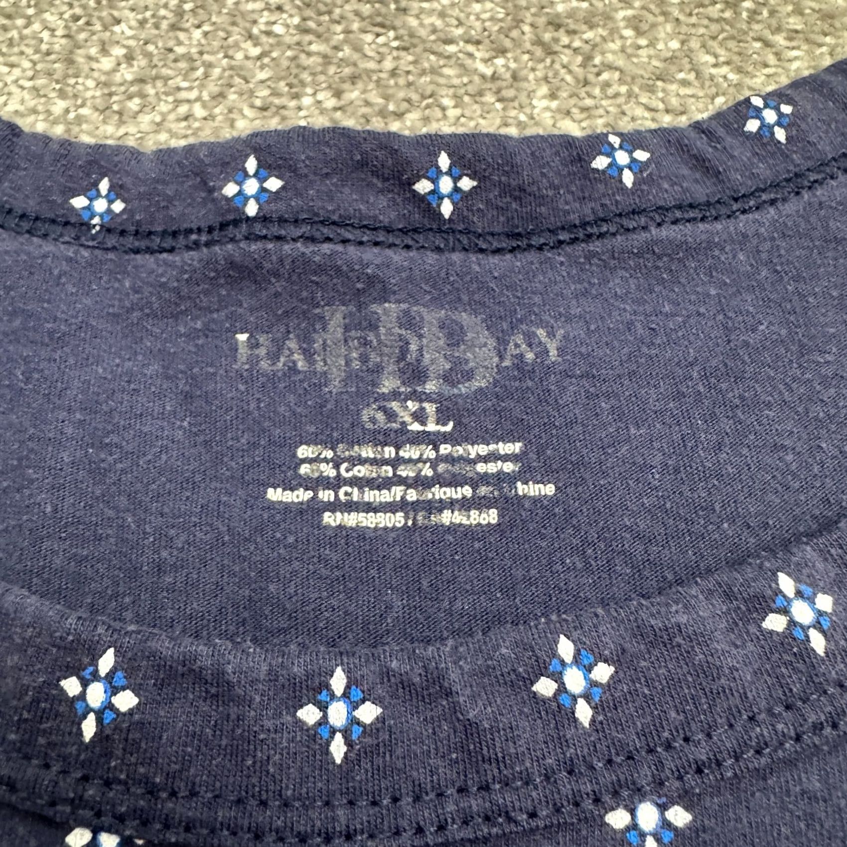 Vintage HARBOUR BAY Geometric Print T-Shirt Mens 4XL Navy Blue Short Sleeve Pocket Tee Size US XXL / EU 58 / 5 - 4 Thumbnail