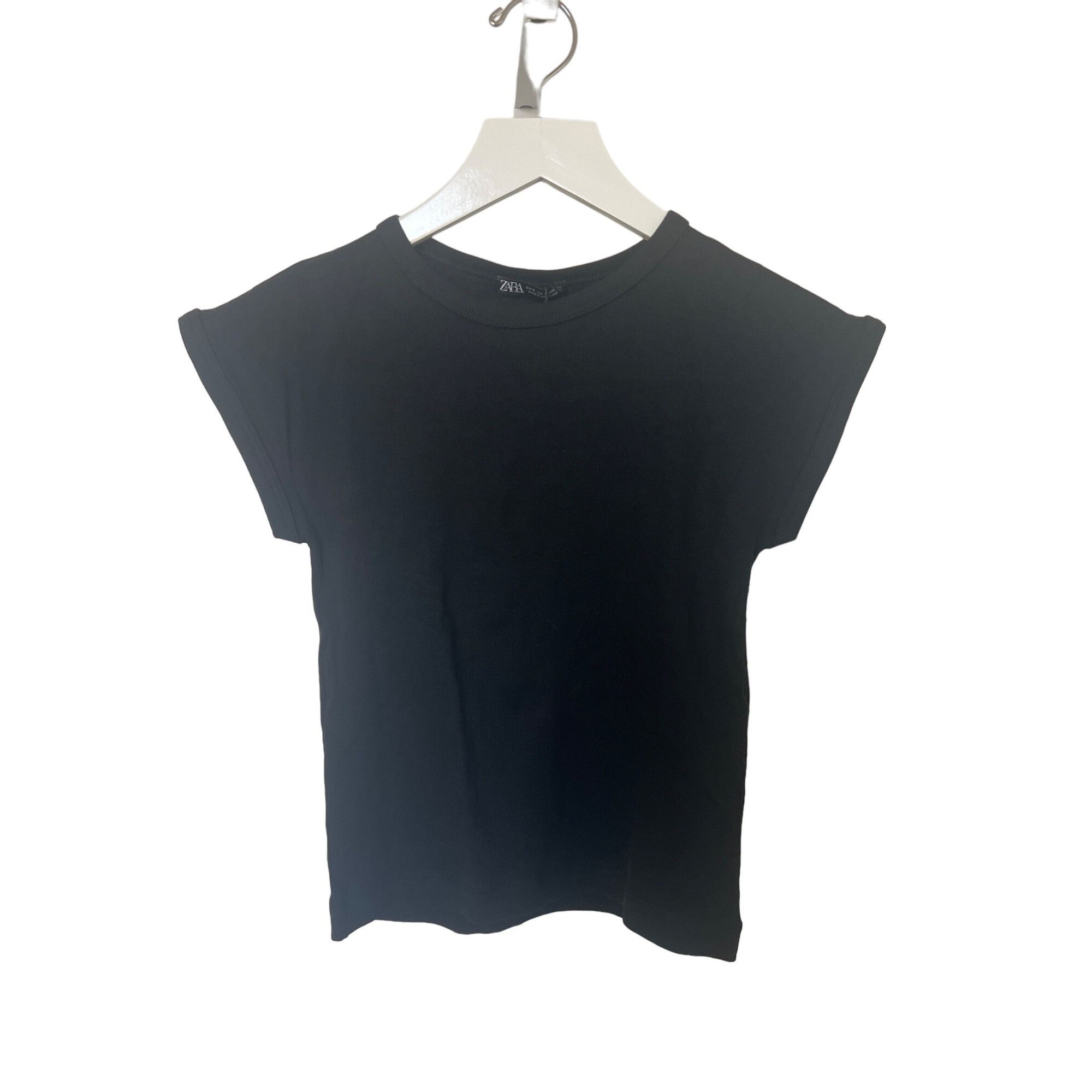 Zara Zara Ribbed Fitted Semi Cropped Black Tee Size S / US 4 / IT 40 - 1 Thumbnail