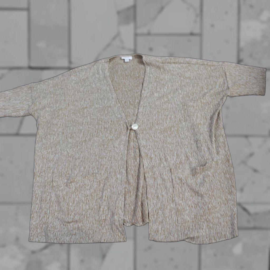 J. Jill J.Jill Womens Cardigan Sweater L Beige Linen Blend Knit Pockets Open Front Size L / US 10 / IT 46 - 1 Thumbnail