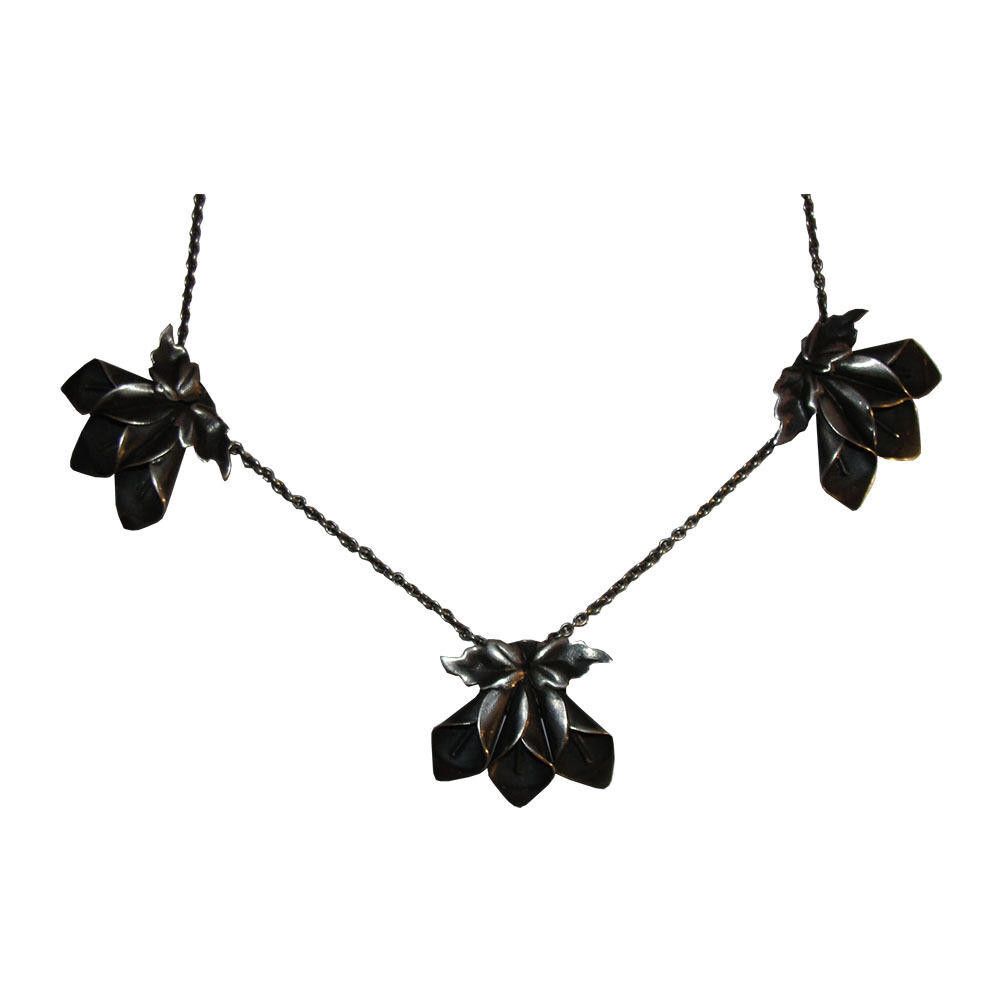 Designer Art Nouveau Sterling Triple Flower Stations Necklace Size ONE SIZE - 1 Thumbnail
