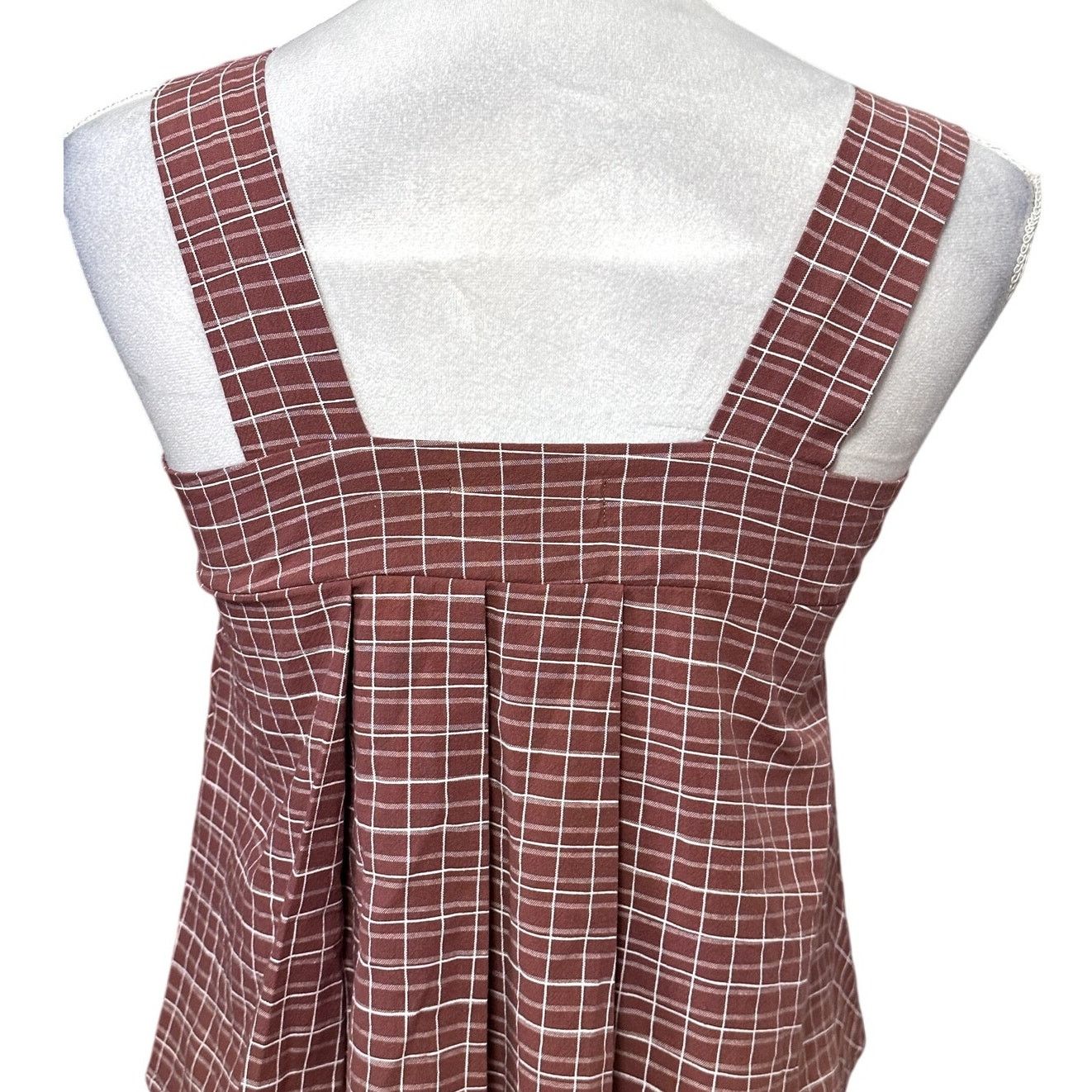 Other Torio Crop Top Plaid Square Neck Pleated Back Red/White S Size S / US 4 / IT 40 - 5 Thumbnail
