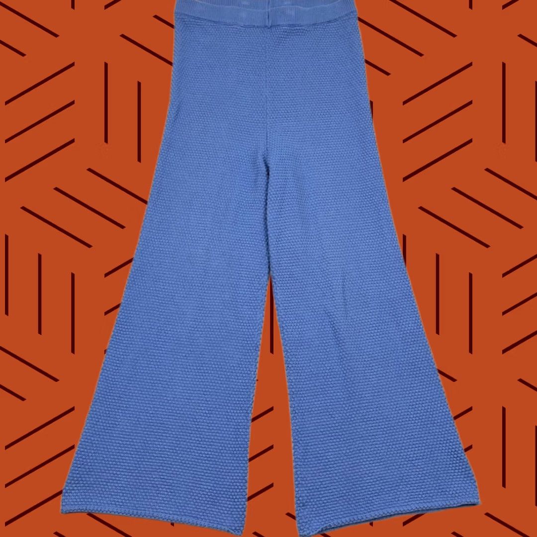 Free People VINTAGE? No. Free People Beach Pants Womens M Blue Knit Wide Leg High Rise Relax Coastal Prep Pants Size 32" / US 10 / IT 46 - 1 Thumbnail