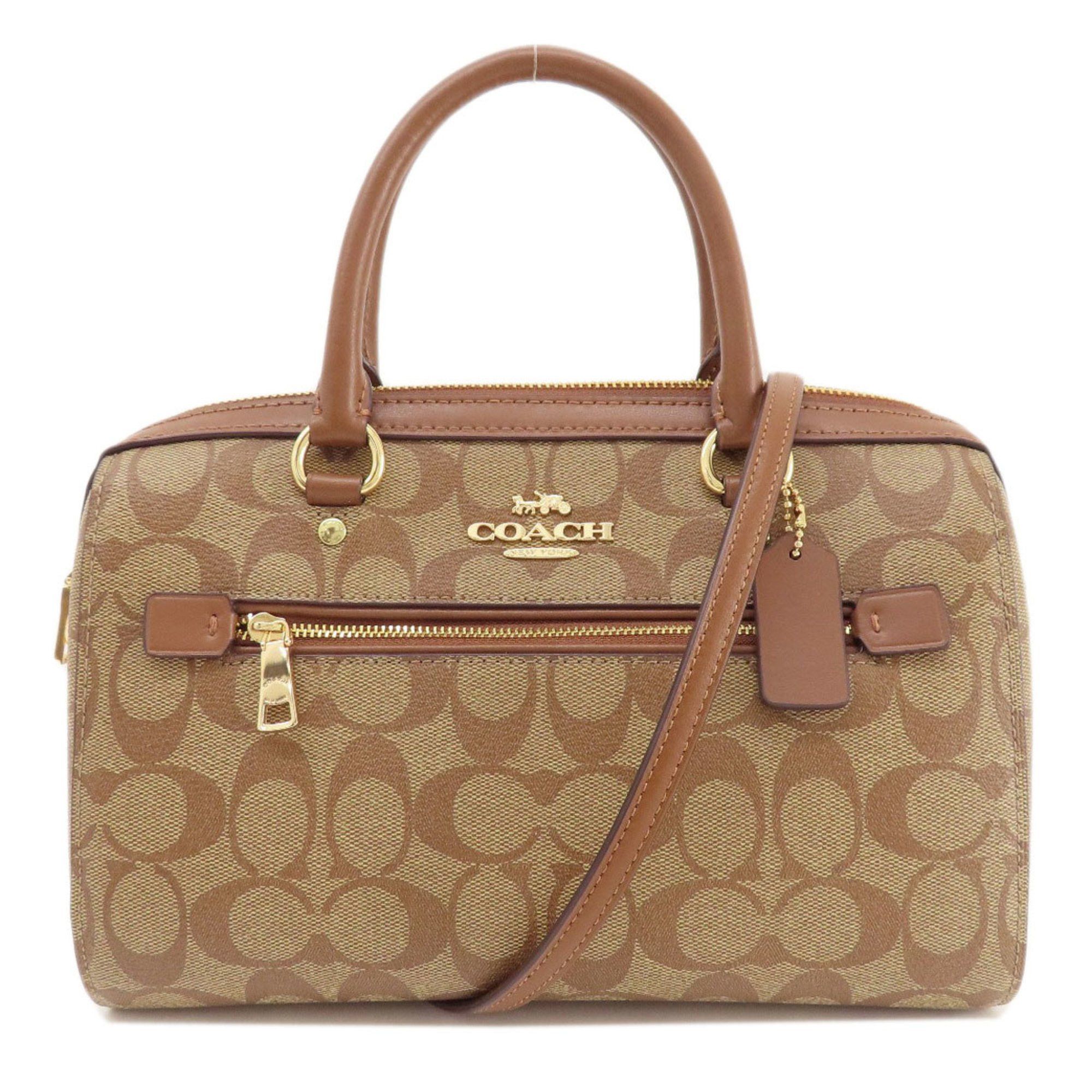 image of Coach F83607 Signature Handbag Pvc/leather Women's Coach in Brown