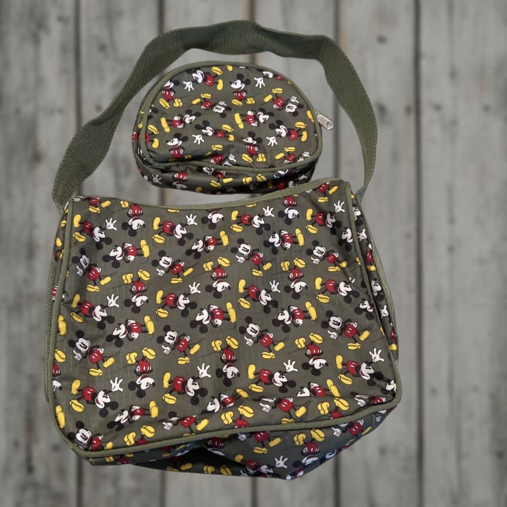 Disney Disney Mickey Mouse Travel Purse With Make Up Bag Pouch Olive Green All Over Size ONE SIZE - 1 Thumbnail