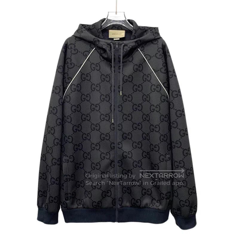Gucci 24 black logo jacquard full print hooded zipper long