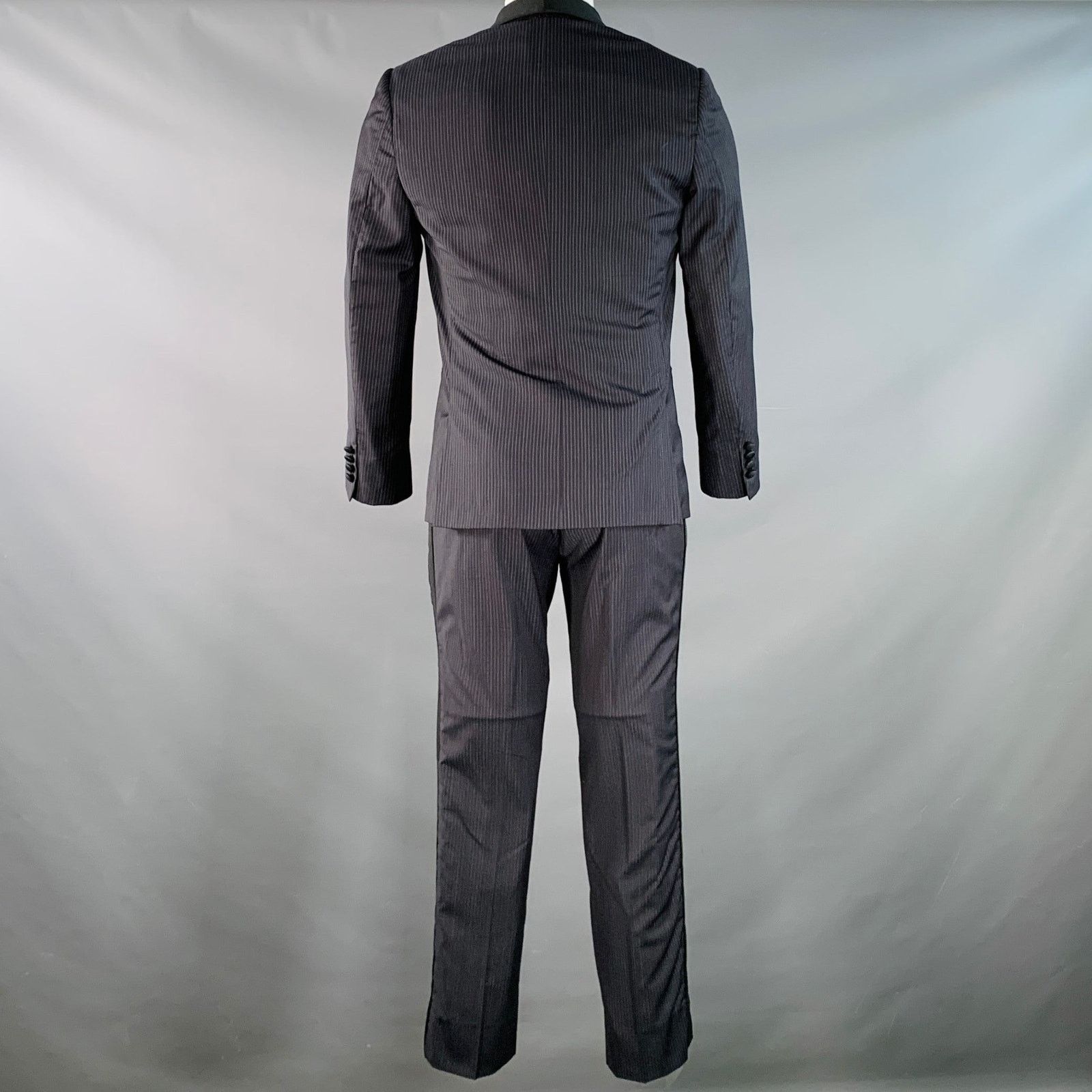 Band Of Outsiders BAND OF OUTSIDERS Regular Navy Black Stripe Wool Tuxedo Size 38R - 3 Thumbnail