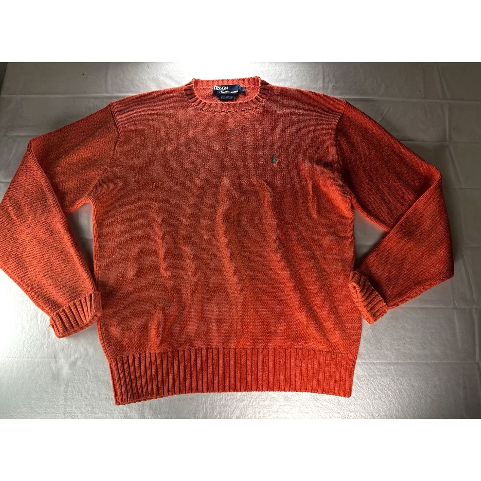 Polo Ralph Lauren VTG Polo Ralph Lauren Cotton Knit Orange Sweater Mens Large Green Pony Shirt Regular Knit Style Pullover 90s Vintage Size US L / EU 52-54 / 3 - 2 Thumbnail