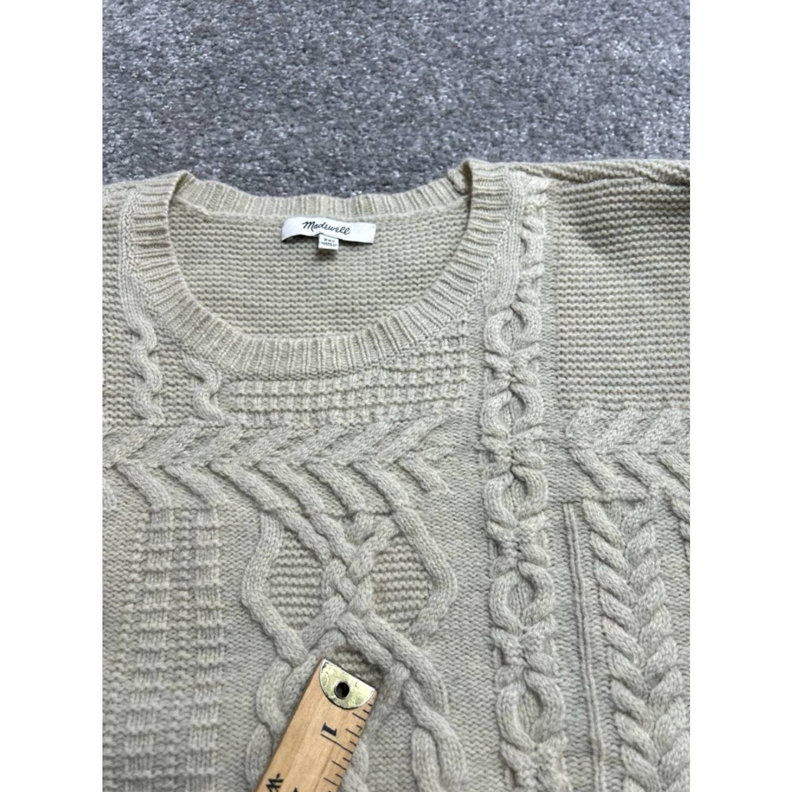 Madewell Madewell Sweater Womens XXS Beige Wool Cable Knit Bobble Open Side Crew Neck Size XXS / US 00 / IT 34 - 6 Thumbnail