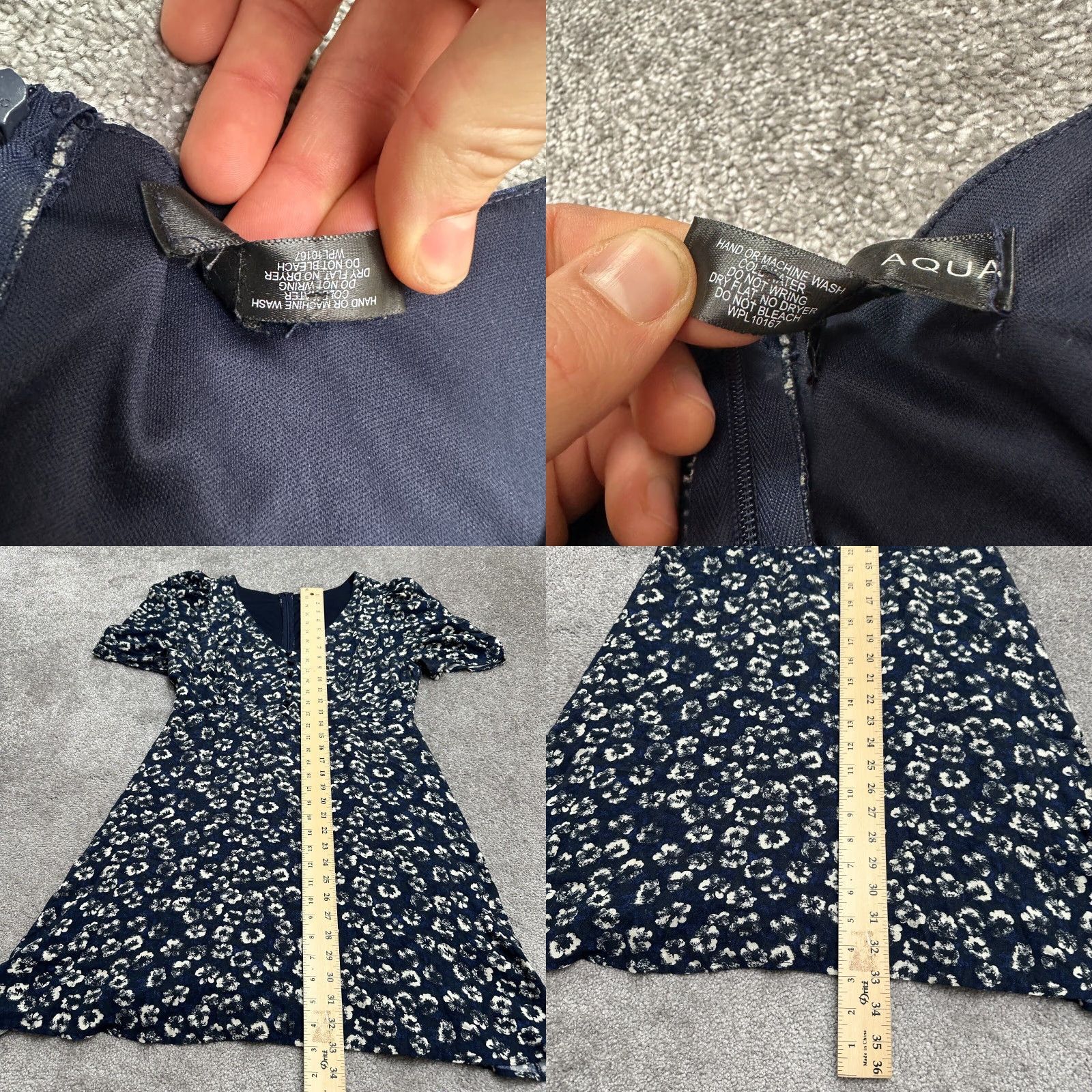 AQUA Aqua Bloomingdale's A-Line Floral Dress Womens Large Navy Blue Puff Sleeve Size L / US 10 / IT 46 - 8 Thumbnail