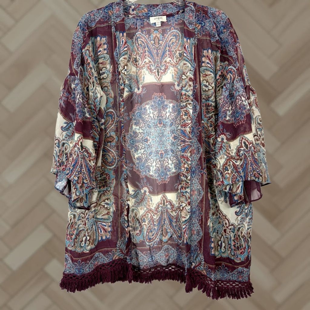 Layer 8 UMGEE Burgundy Floral Kimono Womens S Kimono Lightweight Open Boho Casual Color Red Size S / US 4 / IT 40 - 1 Thumbnail