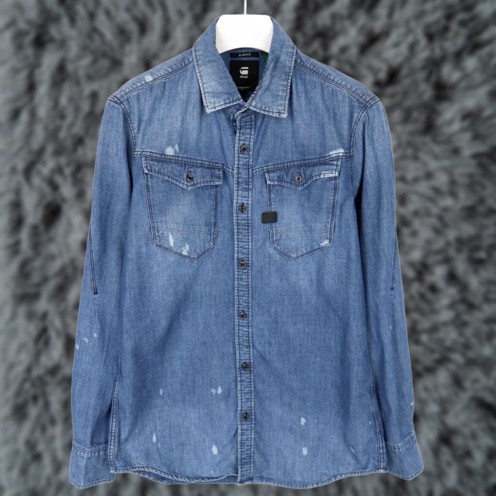 G-Star G-STAR Arc 3D Slim Shirt Men's LARGE Denim Chest Pockets Painted Denim Shirt Slim Chest Pockets Painted LARGE Men Blue Shirt Size US L / EU 52-54 / 3 - 1 Thumbnail