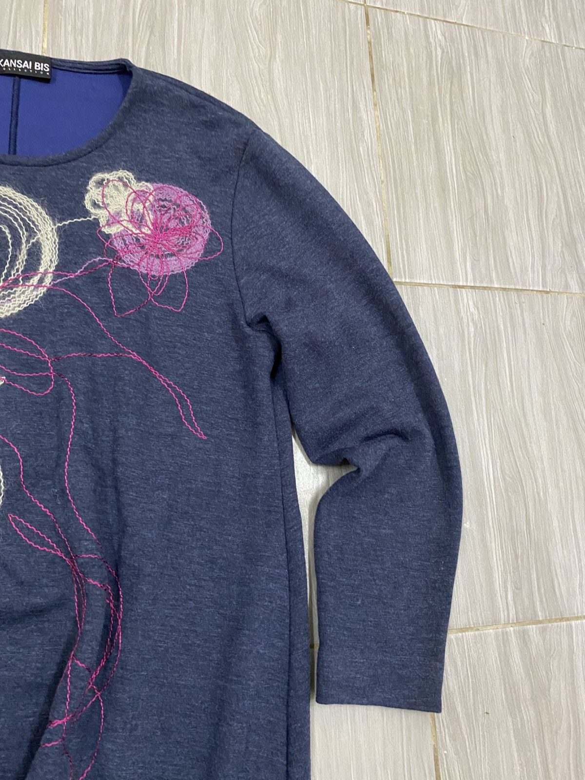 Kansai Yamamoto Kansai Bis Abstract Floral Embroidered Blue Knit Long Sleeve Size M / US 6-8 / IT 42-44 - 4 Thumbnail
