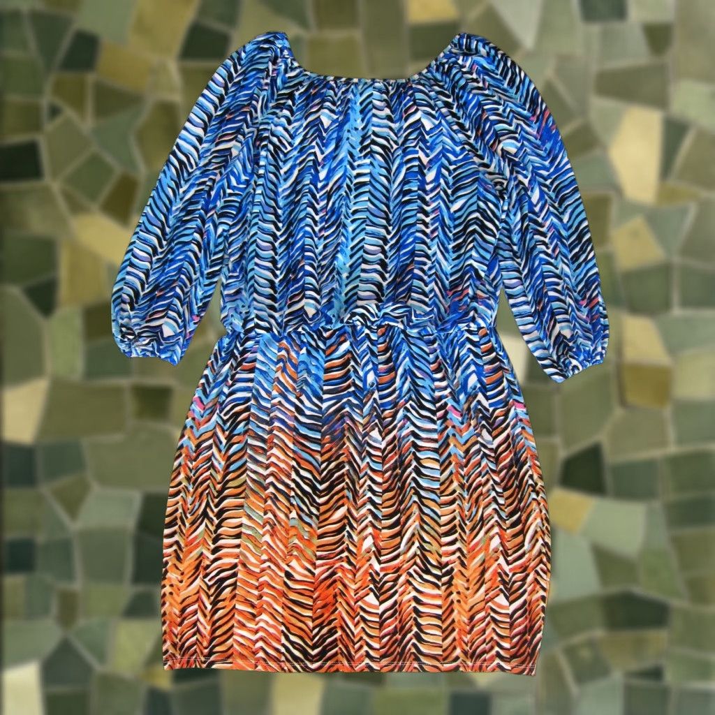 MAGGY LONDON Maggy London Blue Orange White Chevron Stretch Long Sleeve Sheath Dress 14 Size XL / US 12-14 / IT 48-50 - 1 Thumbnail