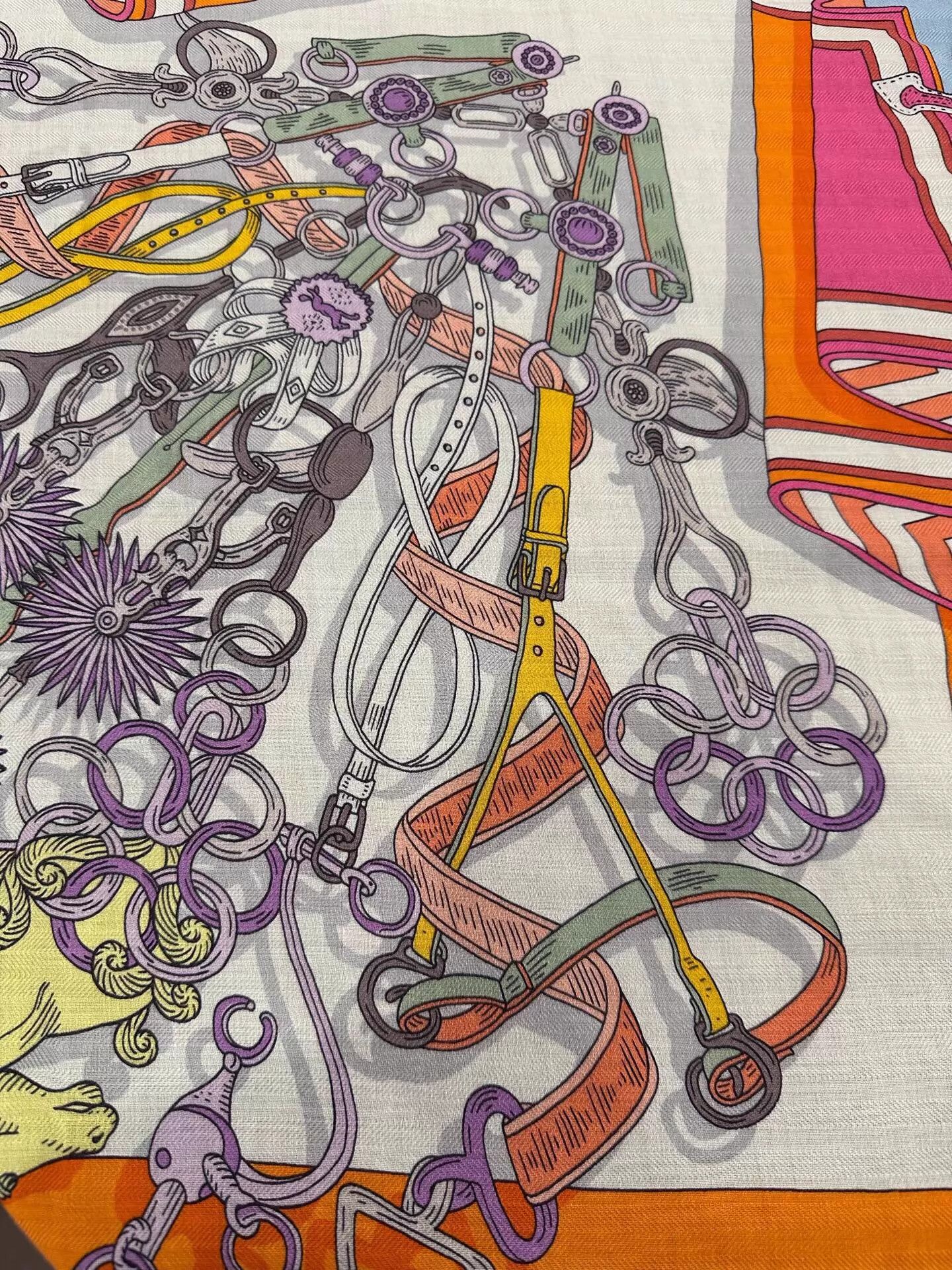 Hermes Hermes Selle Fleurie Hac Logo Cashmere Tri Scarf New Size ONE SIZE - 5 Thumbnail