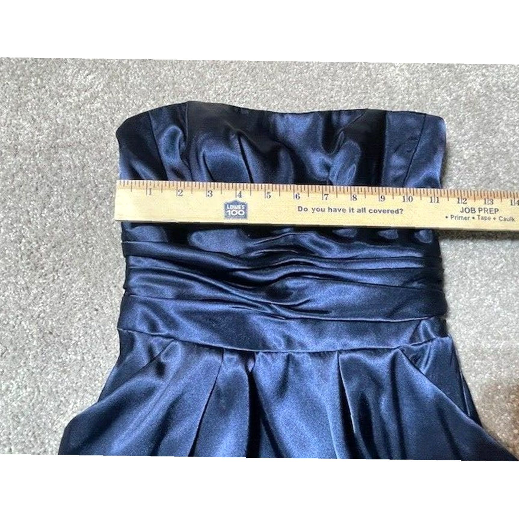 Vintage DAVID'S BRIDAL Strapless Satin Dress Prom Formal Cocktail Romantic Classic Size 2 Blue Sleeveless Polyester Regular Womens Size ONE SIZE - 5 Thumbnail