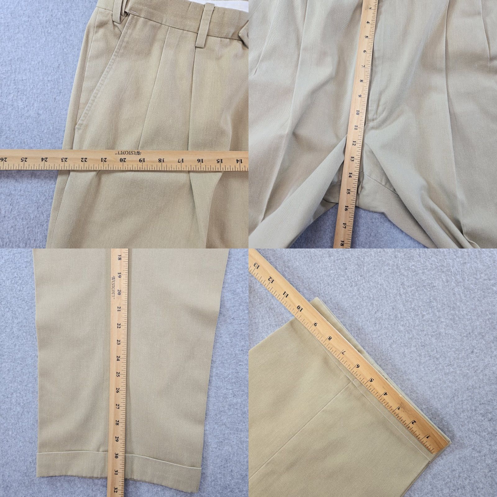Berle Berle Pants Mens 42Lx31 Beige Khaki Classic Pleated Cuffed Pockets Chino Formal Business Slim Straight 40L Size US 42 / EU 58 - 8 Thumbnail