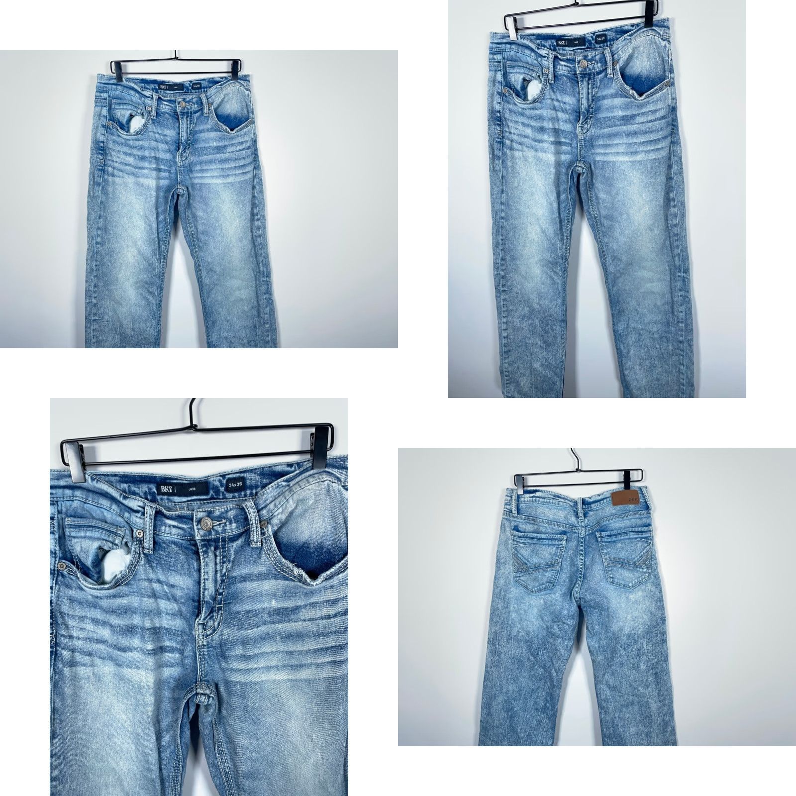 Vintage VINTAGE Buckle BKE Jake Straight Jeans Mens 34 x 36 Light Wash Blue Denim 5-Pocket Zip Fly Regular Rise Mid 10-12in Vintage Men Jeans Mens Boys? Size US 33 - 9 Thumbnail