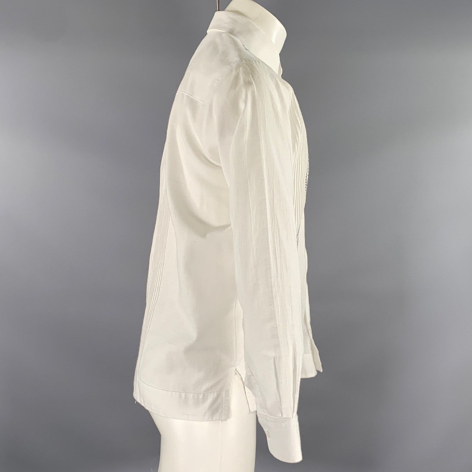 Other GUAYABERAS White Black & Silver Patterns Linen Long Sleeve Size US S / EU 44-46 / 1 - 2 Thumbnail