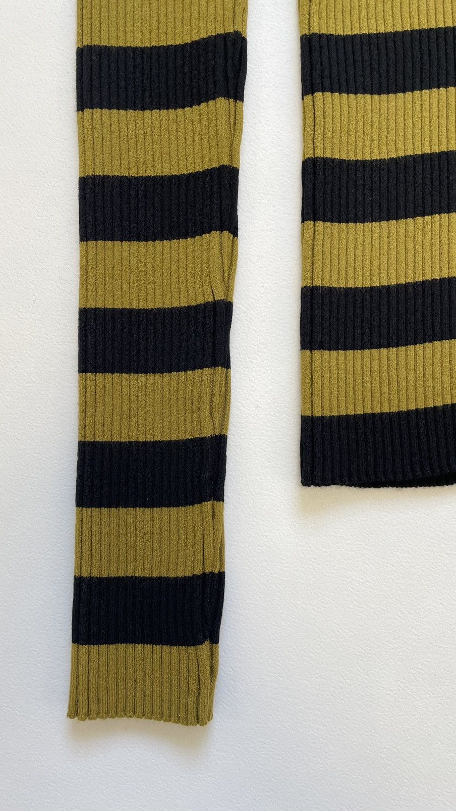 Dries Van Noten Olive/Black Striped Ribbed Knit Sweater Size S / US 4 / IT 40 - 10 Thumbnail