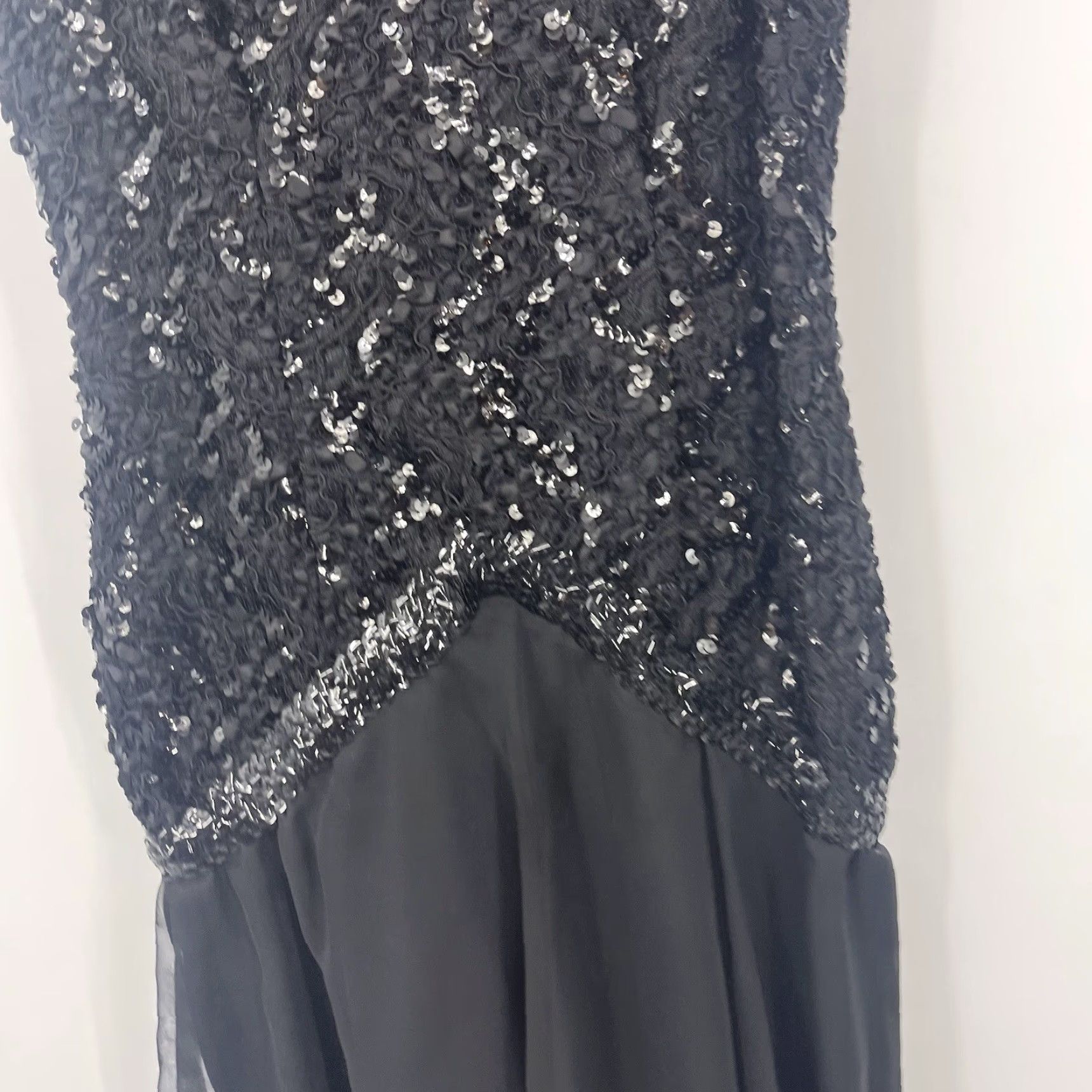 Vintage Zum Zum Mini Dress Womens M Black Sequin Ruffle 80s Glam Rock Party