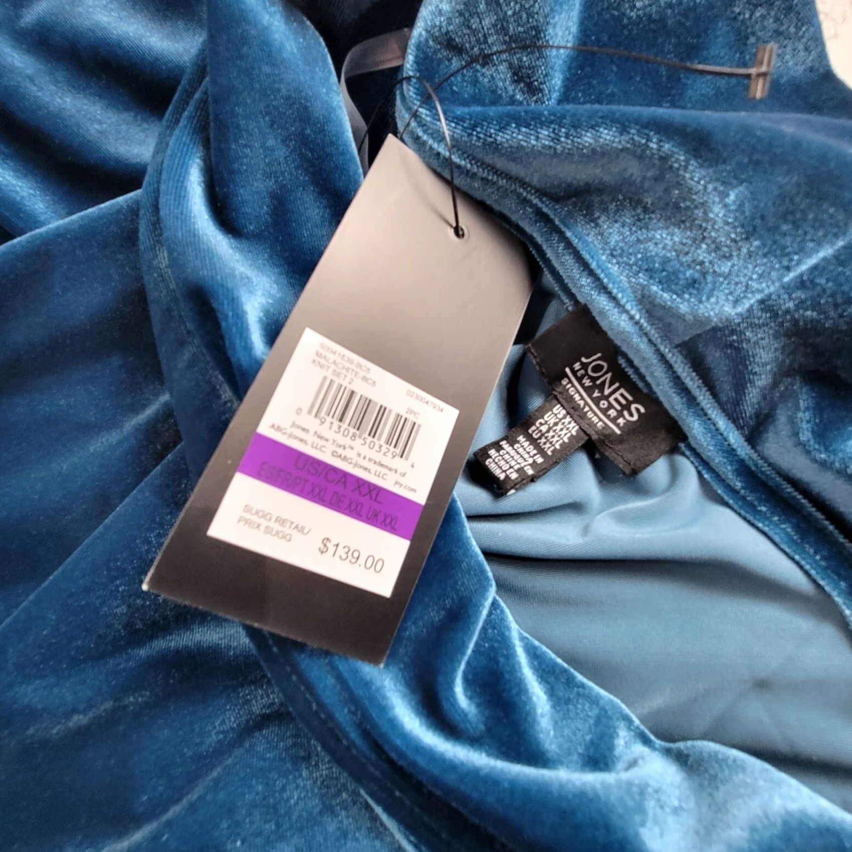 Jones New York Jones New York Velour Cowl Neck Top & Pant 2 Pc Set Blue XXL Regular Inseam 32" Women Velour 2XL Size XXL / US 16-18 / IT 52-54 - 4 Thumbnail