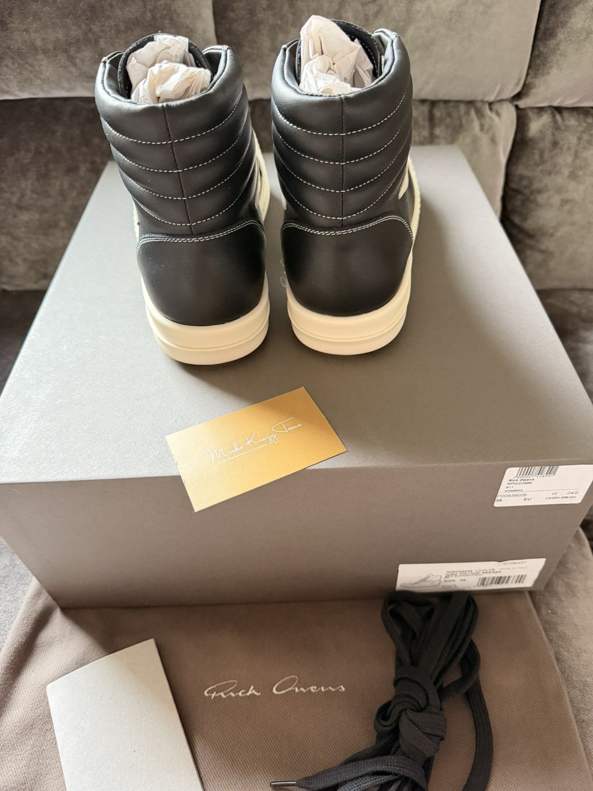 Rick Owens BNIB $955 Rick Owens Vintage Leather High Tops Black / Milk Size US 6.5 / EU 39-40 - 6 Thumbnail