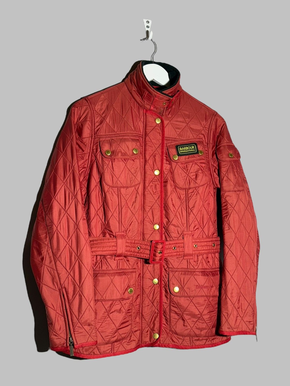 Barbour 🔥 BARBOUR INTERNATIONAL BELTED QUILTED JACKET MOTO HOT RED Size M / US 6-8 / IT 42-44 - 3 Thumbnail