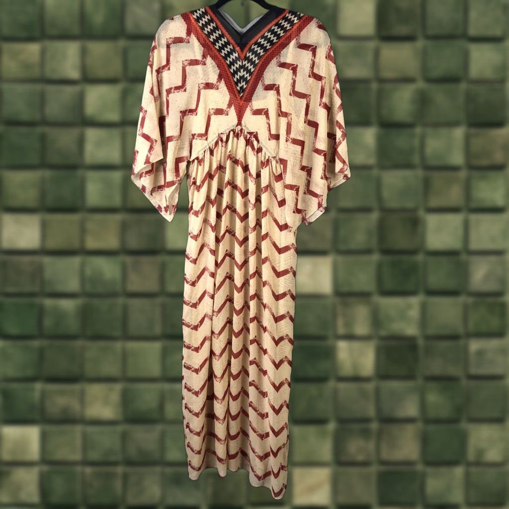 Soft Surroundings Soft Surroundings Dress Womens XS Multicolor Chevron Kaftan Maxi Beaded Size XS / US 0-2 / IT 36-38 - 1 Thumbnail