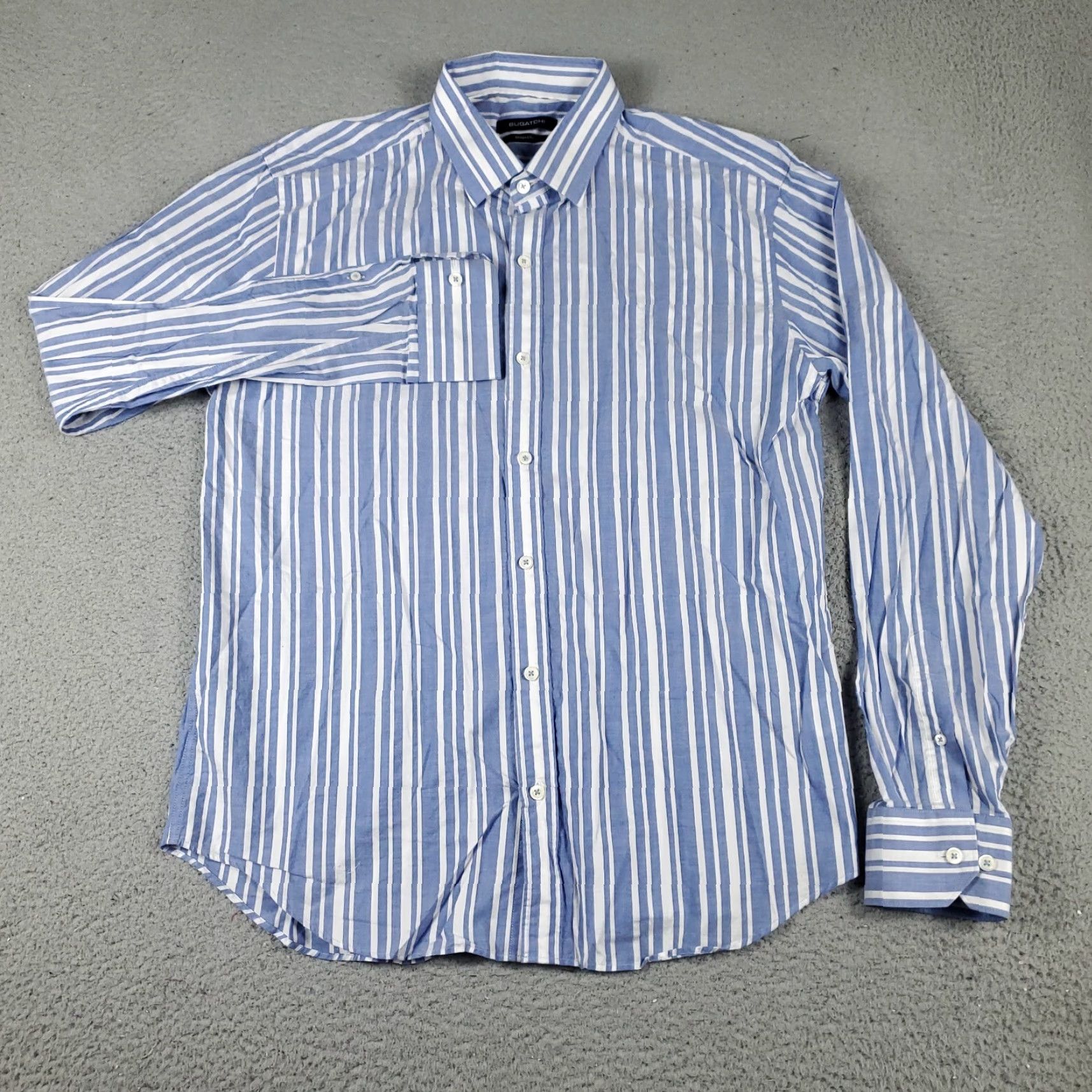 BUGATCHI Bugatchi Uomo Shirt Button-Up Long Sleeve Striped Blue Cotton Classic Fit Adult Large Mens Size US L / EU 52-54 / 3 - 2 Thumbnail