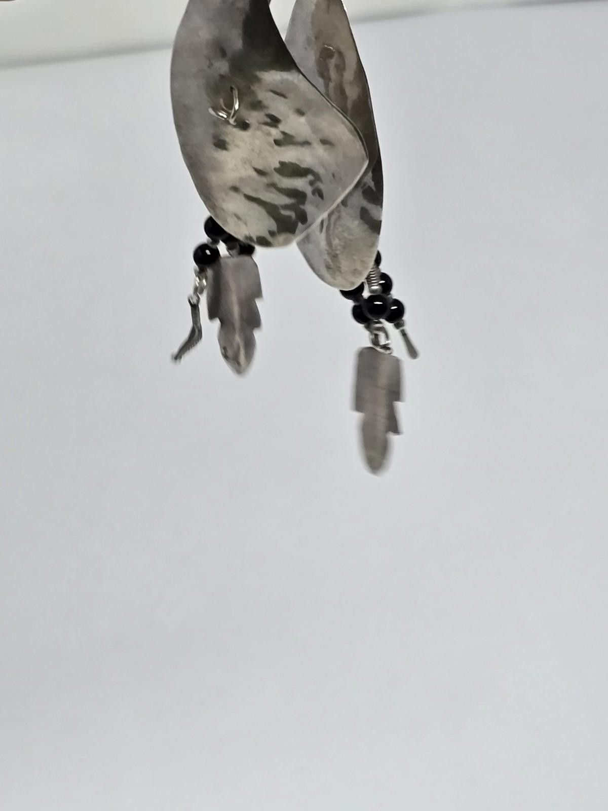 Native Handmade Sterling Silver Feather Dangle Earrings- HEAVY Size ONE SIZE - 2 Thumbnail