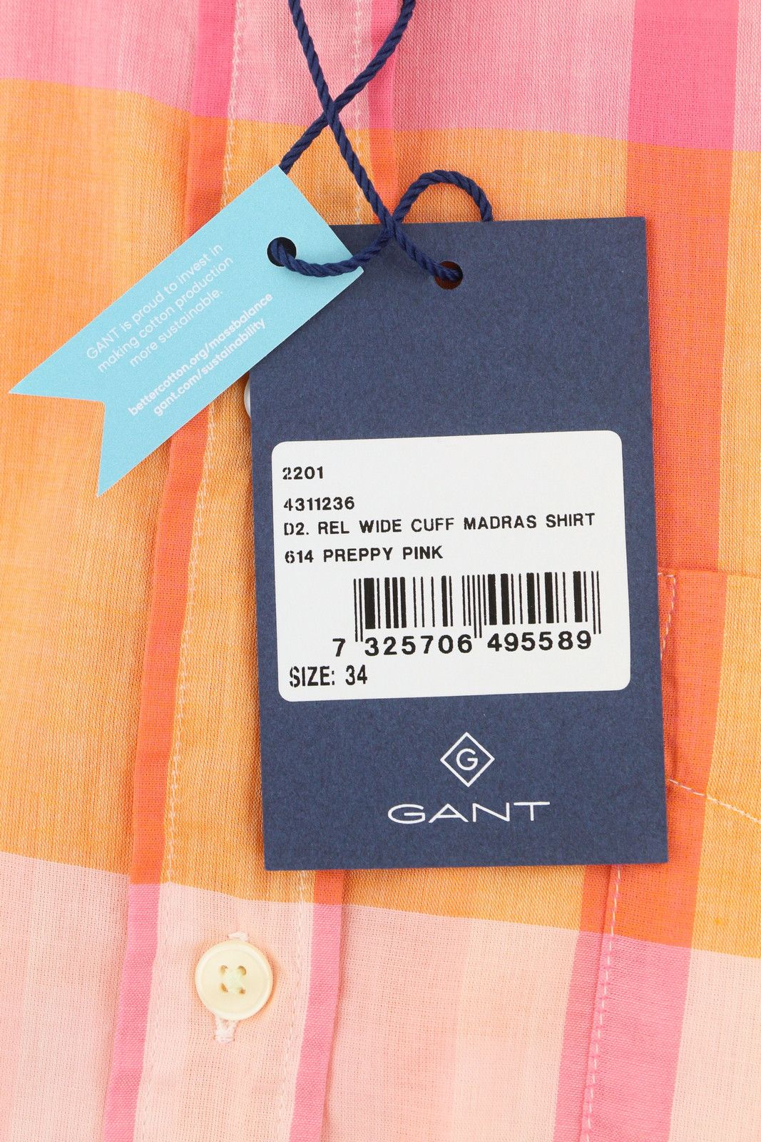 Gant REL WIDE CUFF MADRAS EU34 Preppy Pink Button-Down 87532 Size XS / US 0-2 / IT 36-38 - 7 Thumbnail
