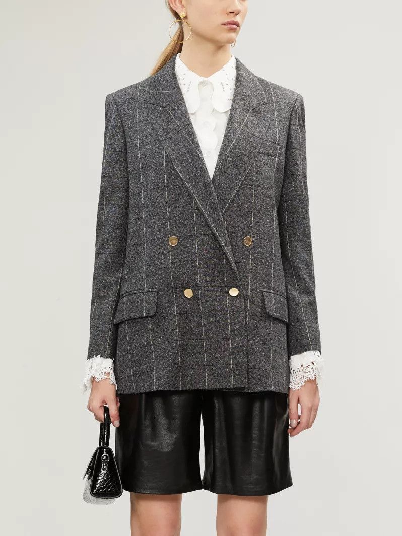 Sandro Sandro Paris Lani Checked Double-Breasted Blazer in Gray Size M / US 6-8 / IT 42-44 - 2 Thumbnail