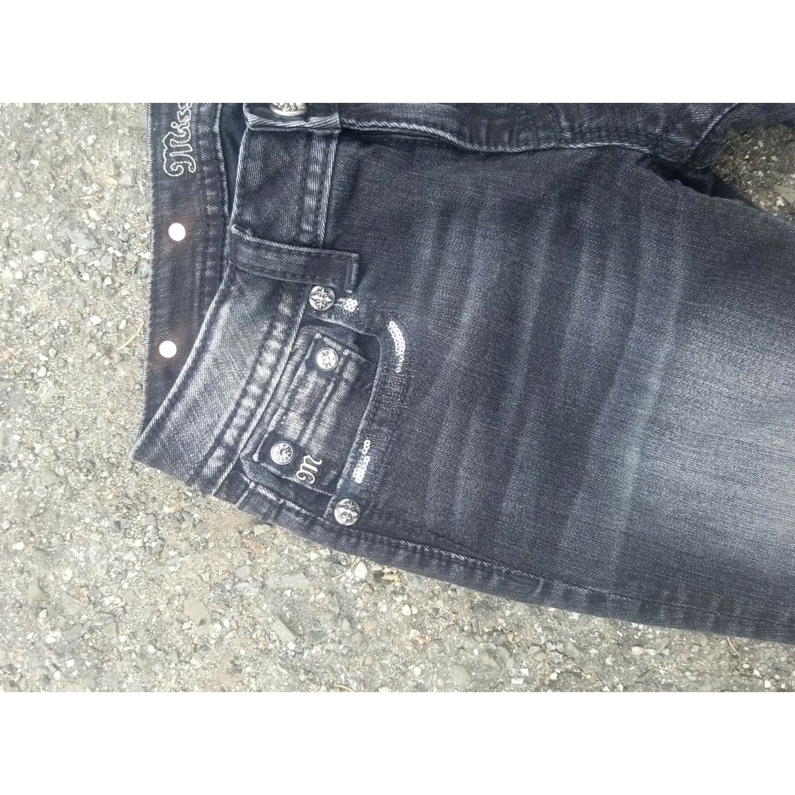 Miss Me Miss Me Signature Skinny Jeans Women's 29 Bling Sequin Black Denim Jeans Slim 5-Pocket Womens Size 29" - 3 Thumbnail