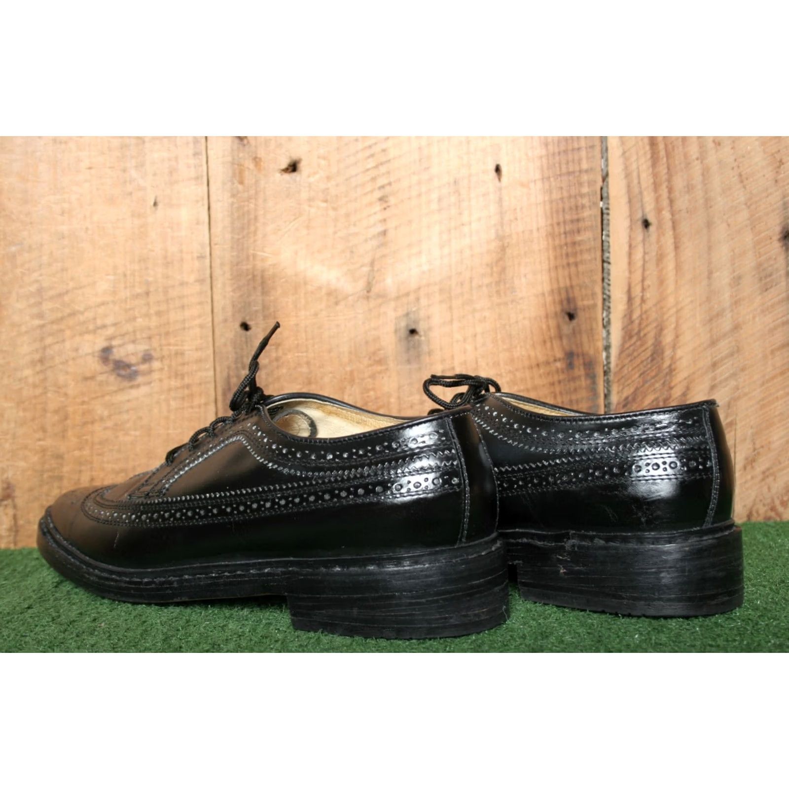 Vintage VINTAGE Aspen Black Leather Longwing Wingtips Sz. 8.5 D - Made in Poland Mens Dress Brogue Shoes Size US 9 / EU 42 - 3 Thumbnail