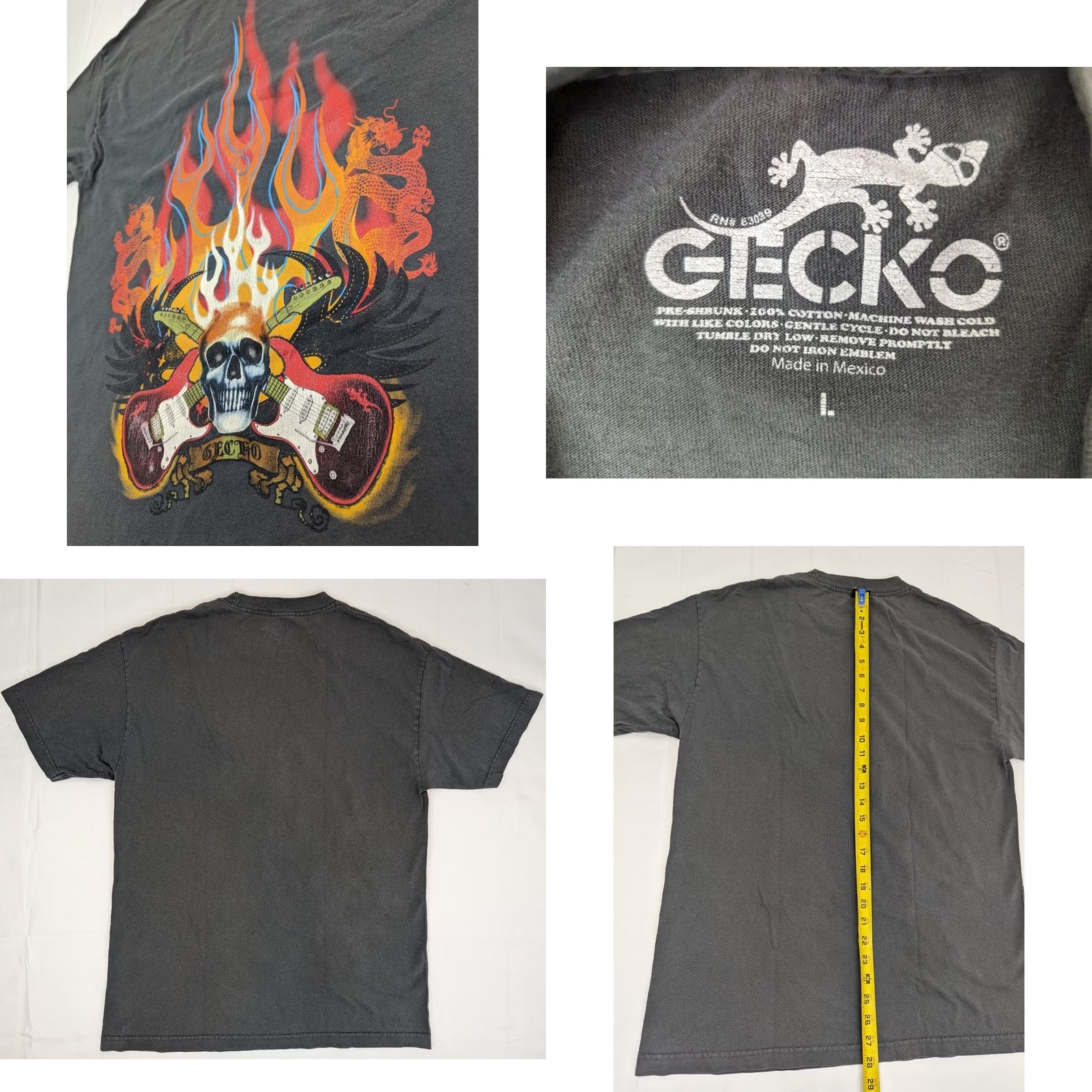 Vintage Gecko Skull Guitar Rock T-Shirt Mens L Gray Dragon Graphic Tee Music Band Size US L / EU 52-54 / 3 - 8 Thumbnail