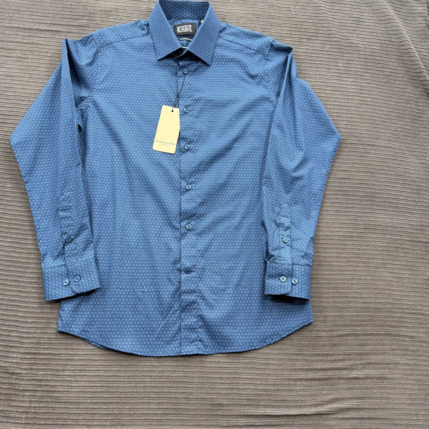 Scotch & Soda Scotch & Soda Dress Shirt Mens 15.5 Blue Modern Fit Long Sleeve Button Up Patterned Size 42R - 2 Thumbnail