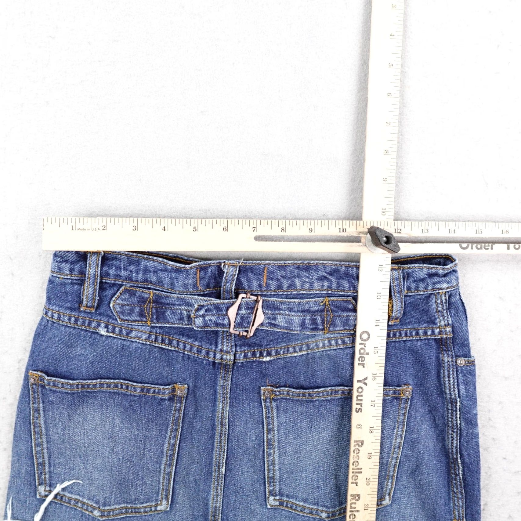 Free People VINTAGE Free People Skirt Womens 26 Blue Denim Patchwork Maxi Button Fly Raw Hem Boho Size 26" / US 2 / IT 38 - 6 Thumbnail