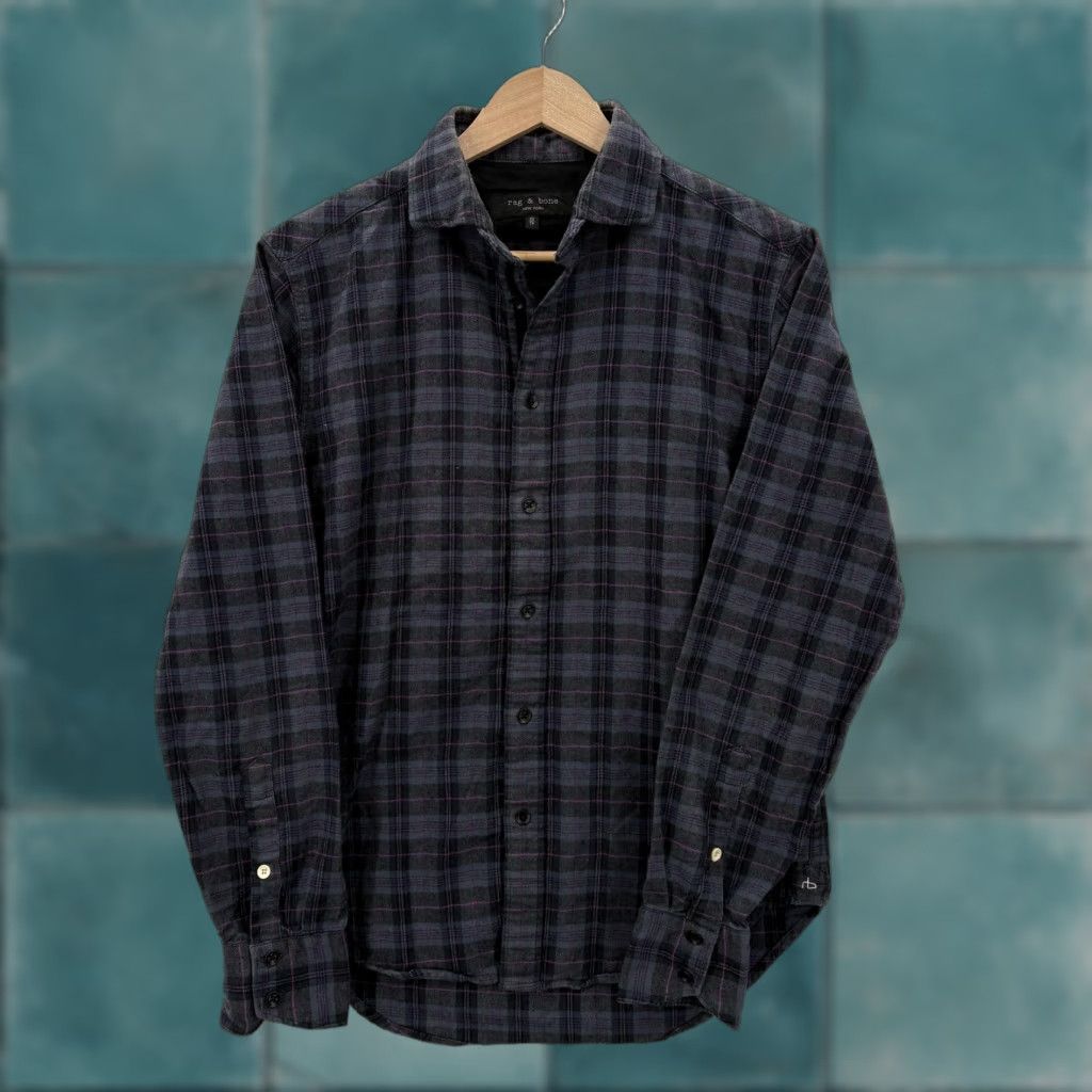 Rag & Bone Rag & Bone Flannel Shirt Mens XS Gray Plaid Long Sleeve Button Front Stretch Size US XS / EU 42 / 0 - 1 Thumbnail
