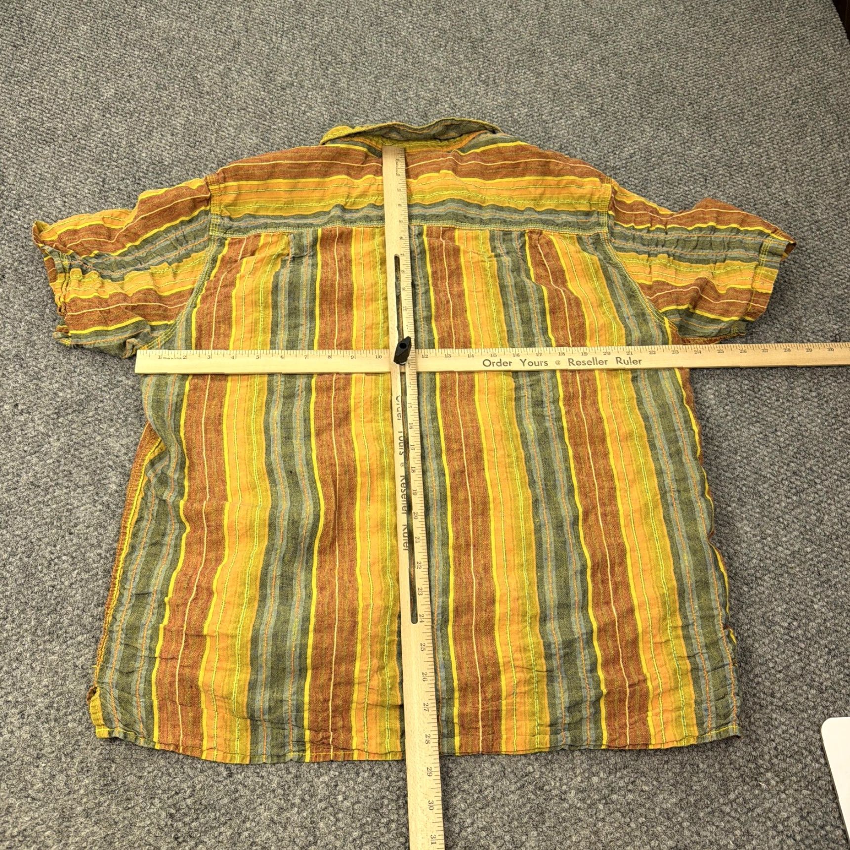 The Territory Ahead The Territory Ahead Shirt Mens XL Yellow Green Stripe 100% Linen Short Sleeve Size US XL / EU 56 / 4 - 5 Thumbnail