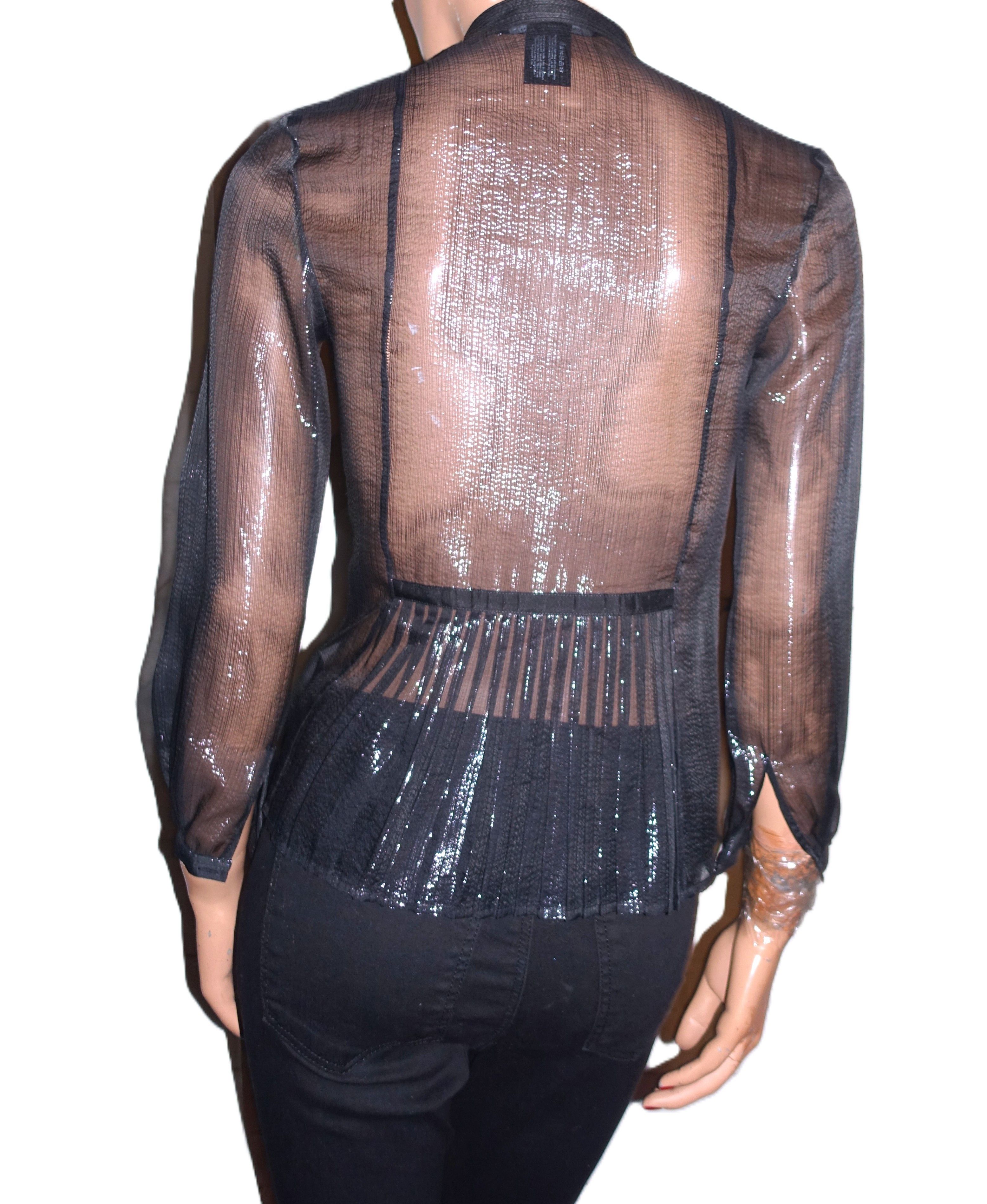 Club Monaco Club Monaco Black Sheer Silk Blouse XSP Size XS / US 0-2 / IT 36-38 - 5 Thumbnail