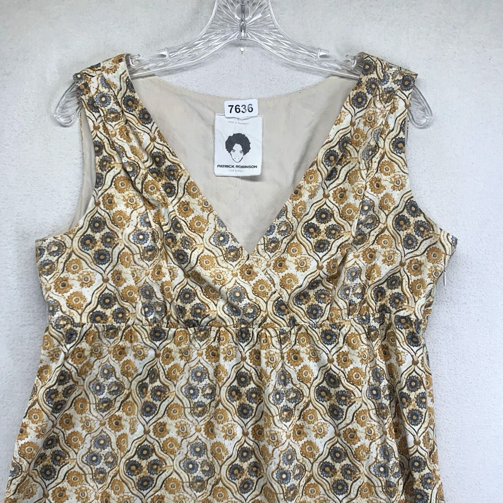 Vintage Patrick Robinson Women's Floral Midi Dress Yellow Blue Ruffle Empire Waist Stretch Cotton Blend Size M / US 6-8 / IT 42-44 - 4 Thumbnail