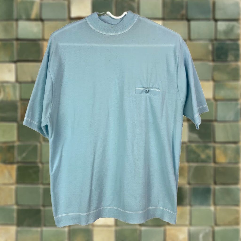 JCPenney VINTAGE 60s JcPenney Blue Shirt Mockneck Short Sleeve L Mens Size US L / EU 52-54 / 3 - 1 Thumbnail