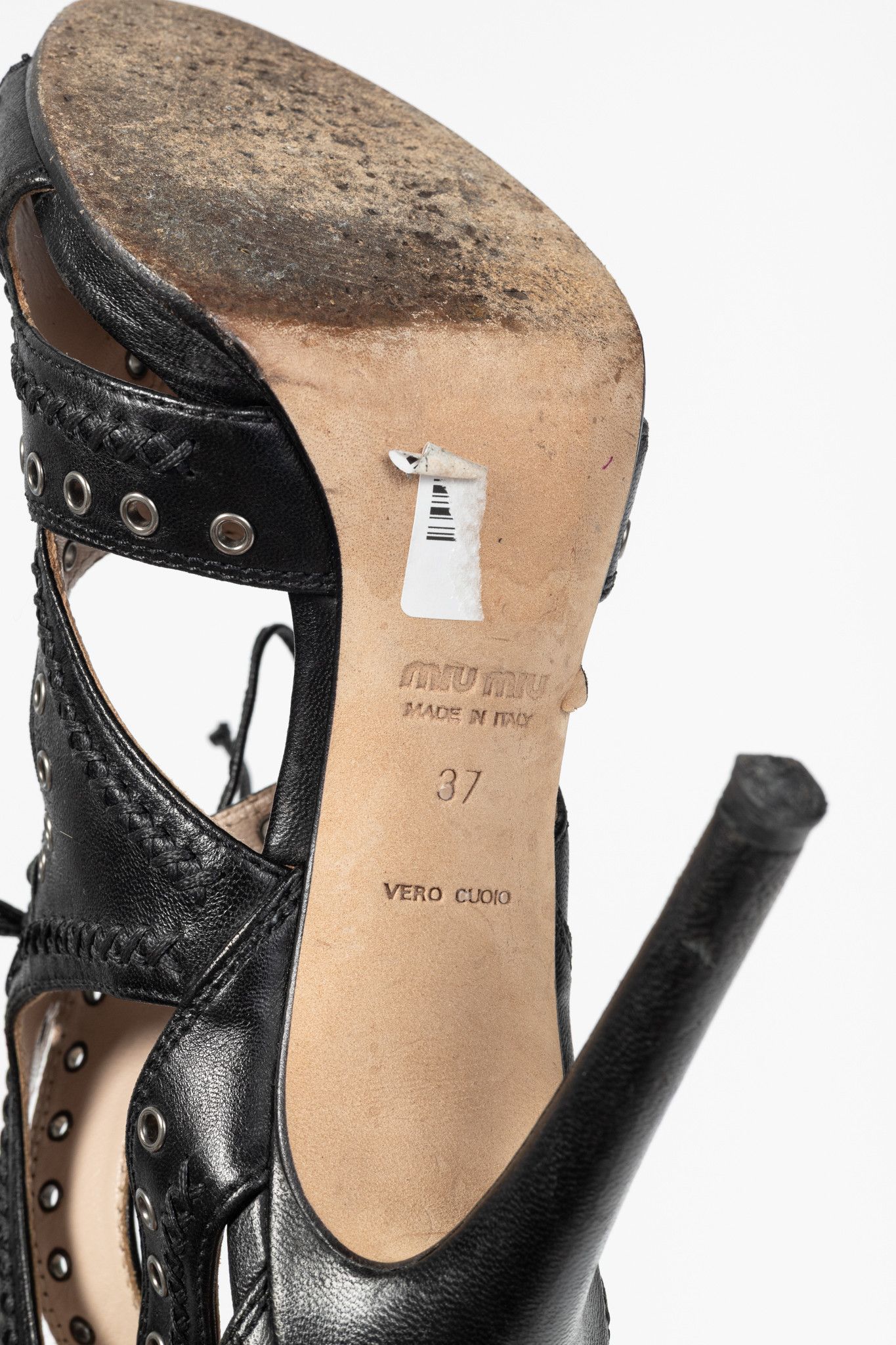 Miu Miu Miu Miu Black Leather Grommet Lace-Up Sandals Size US 6.5 / IT 36.5 - 5 Thumbnail