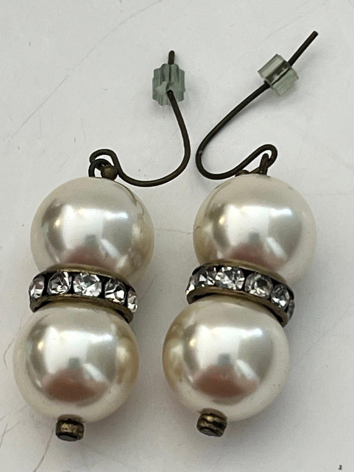 Other Faux pearl and rhinestone dangle earrings with hook earwires Size ONE SIZE - 1 Preview