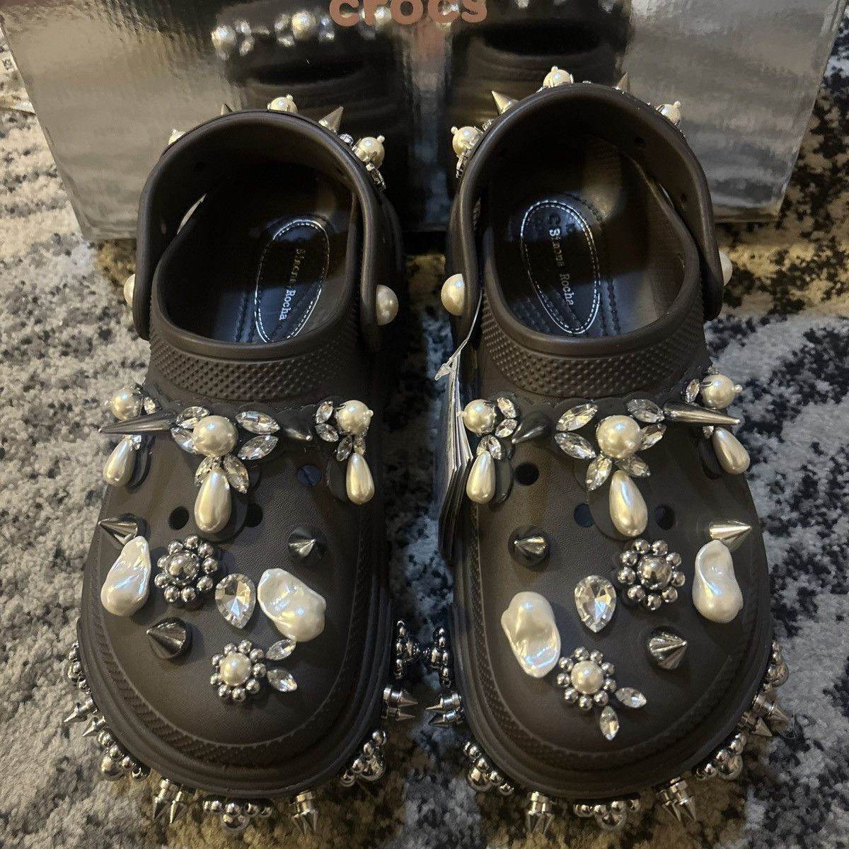 SIMONE ROCHA X CROCS Embellished Stomp Clogs Espresso