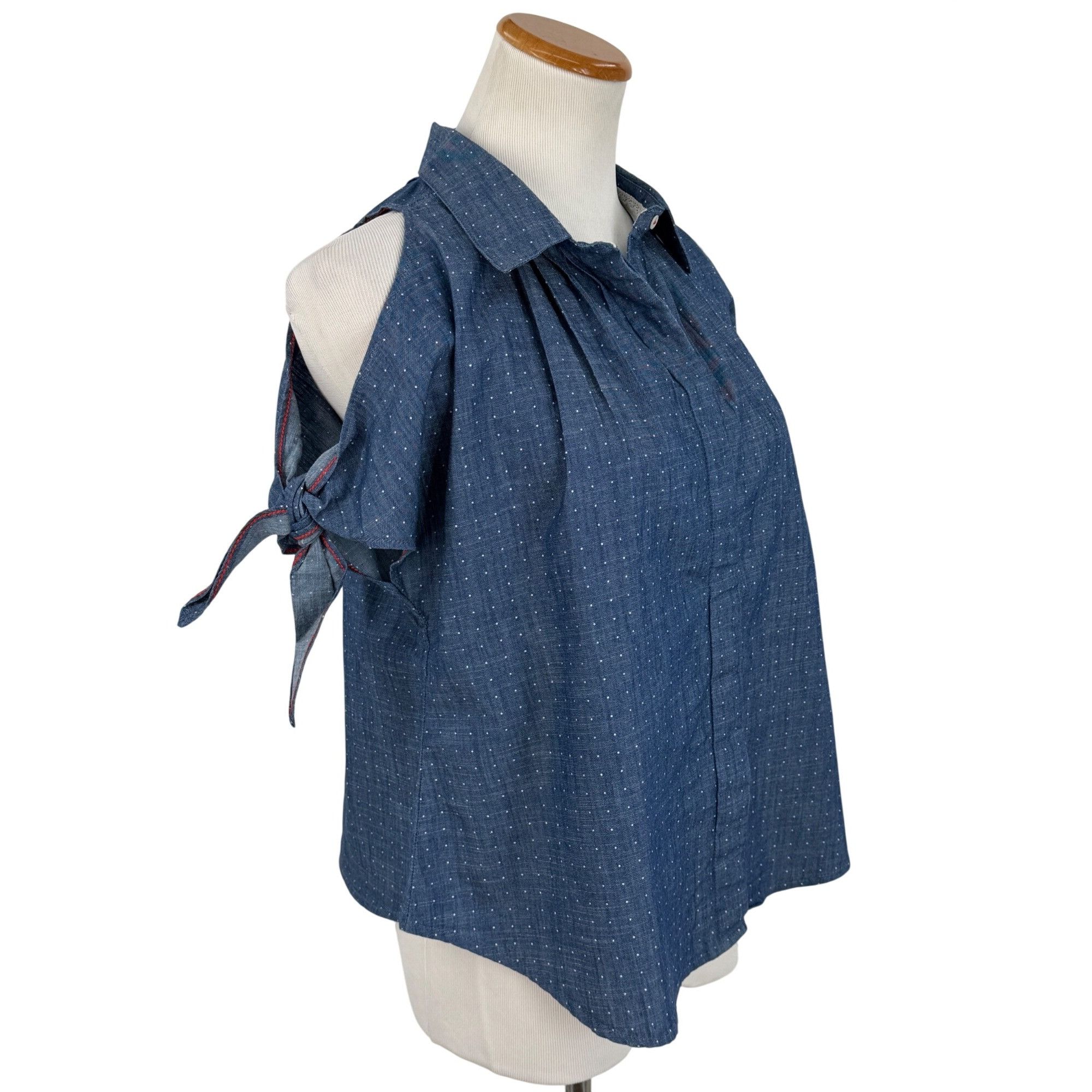 Anthropologie NWT Anthropologie Chambray Cold Shoulder Top | Coastal Cowgi Size M / US 6-8 / IT 42-44 - 6 Thumbnail