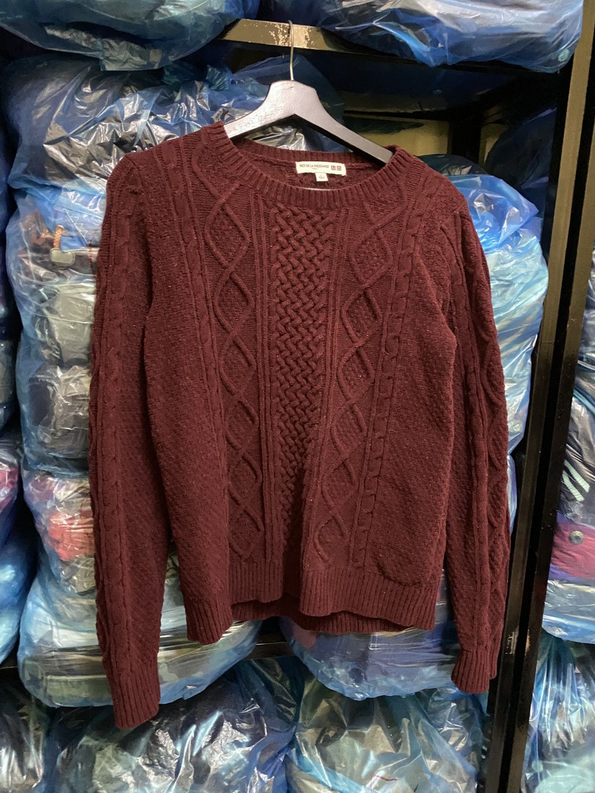 Uniqlo Ines de la Fressange Paris Burgundy Cable Knit Sweater Size L / US 10 / IT 46 - 5 Thumbnail